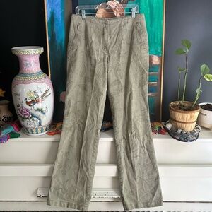 Y2K Vanilia Boho Olive Paisley Straight Leg Pants 12-14